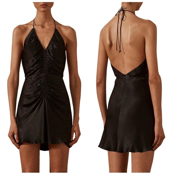 NWT Shona Joy Revolve Giselle Ruched Halter Mini Dress Black 4 - Picture 2 of 11